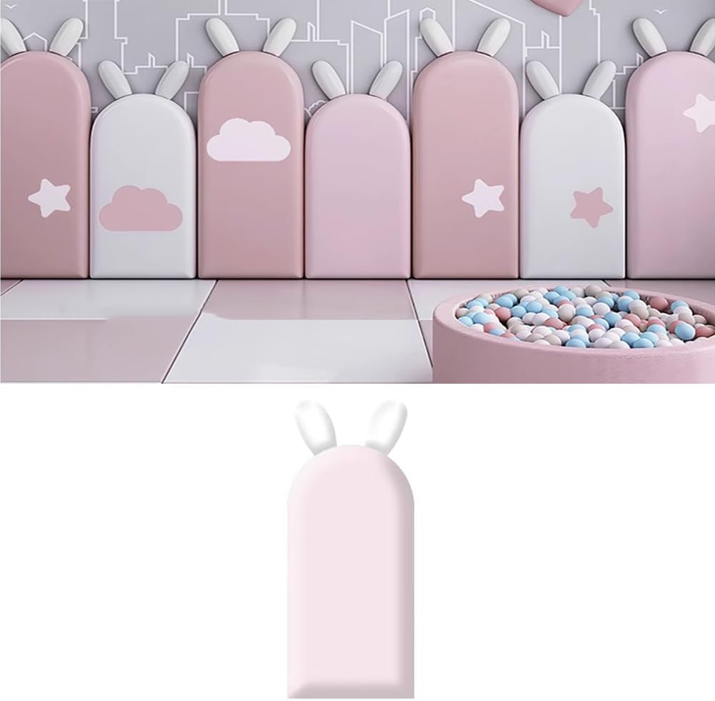 Hanynest 3D Anti-Collision Upholstered Wall Padding for Kids, Peel and Stick Soundproof Headboard Panel, Nursery Wall Protection, Color E, 20x47cm