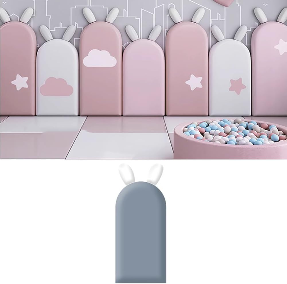 Hanynest 3D Anti-Collision Upholstered Wall Padding for Kids, Peel and Stick Soundproof Headboard Panel, Nursery Wall Protection, Color E, 20x47cm