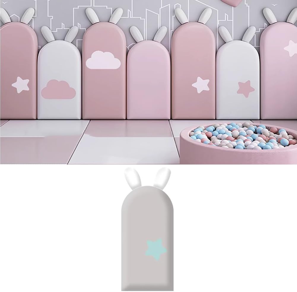 Hanynest 3D Anti-Collision Upholstered Wall Padding for Kids, Peel and Stick Soundproof Headboard Panel, Nursery Wall Protection, Color E, 20x47cm