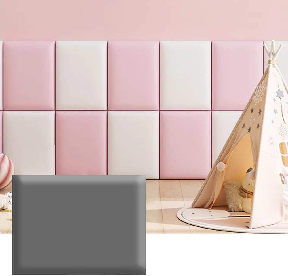 Hanynest 3D Anti-Collision Wall Padding for Kids, Peel and Stick Headboard Panel, Nursery Bedroom Decor, Light Grey, 30x40cm