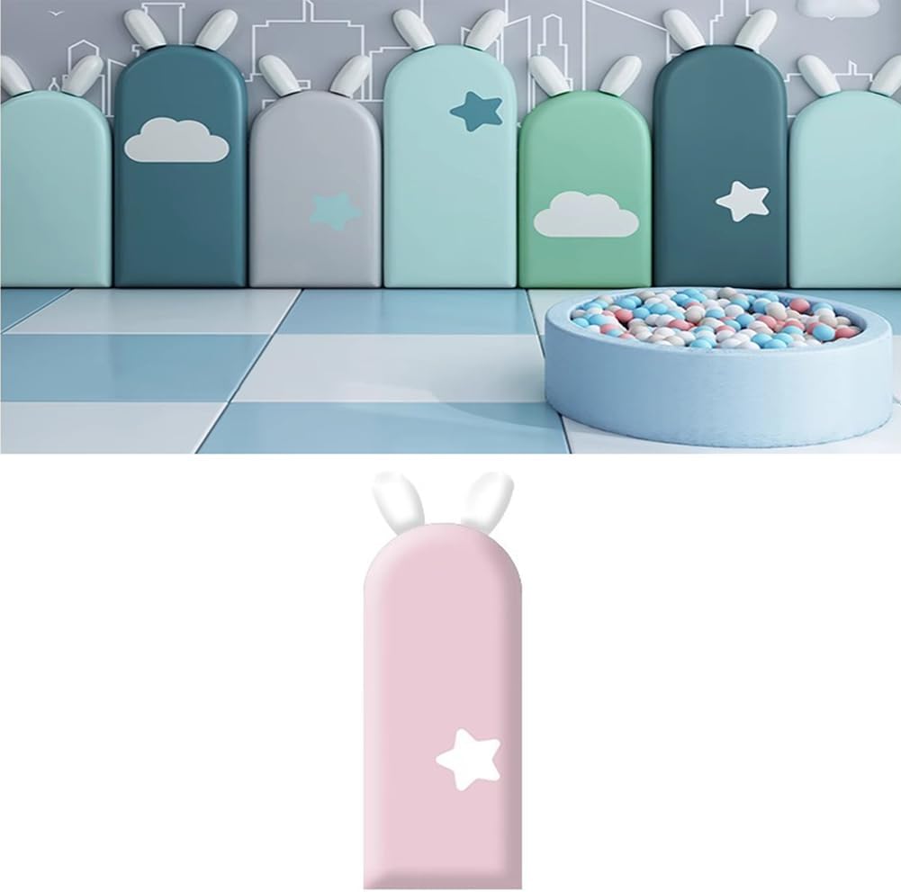 Hanynest 3D Anti-Collision Upholstered Wall Padding for Kids, Peel and Stick Soundproof Headboard Panel, Nursery Wall Protection, Color E, 20x47cm
