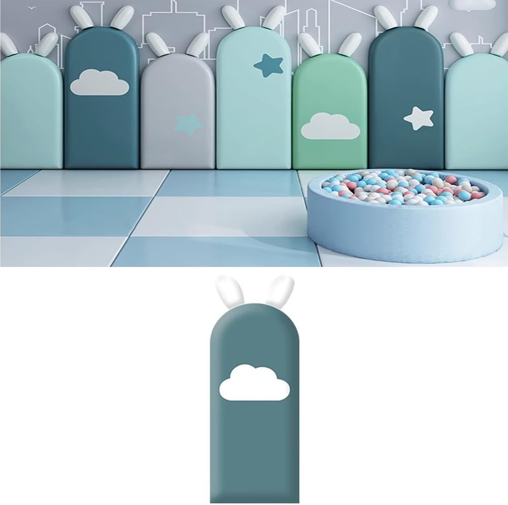 Hanynest 3D Anti-Collision Upholstered Wall Padding for Kids, Peel and Stick Soundproof Headboard Panel, Nursery Wall Protection, Color E, 20x47cm