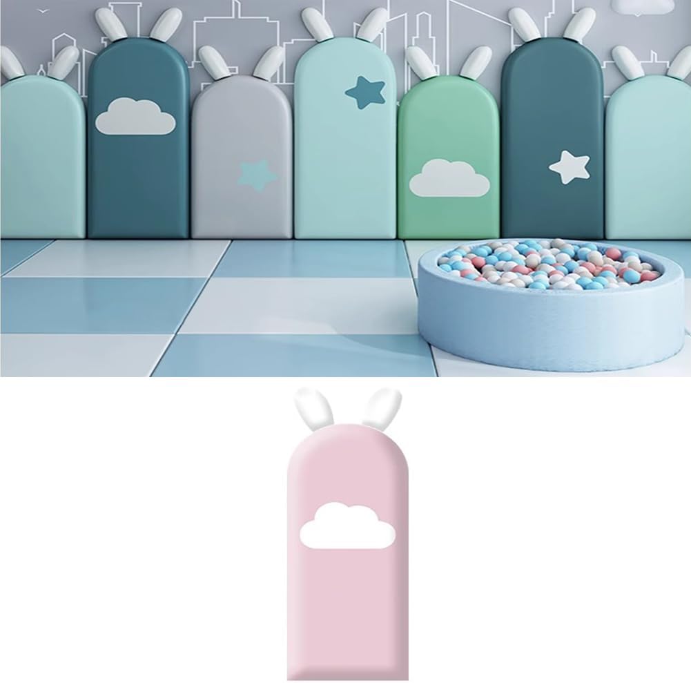 Hanynest 3D Anti-Collision Upholstered Wall Padding for Kids, Peel and Stick Soundproof Headboard Panel, Nursery Wall Protection, Color E, 20x47cm