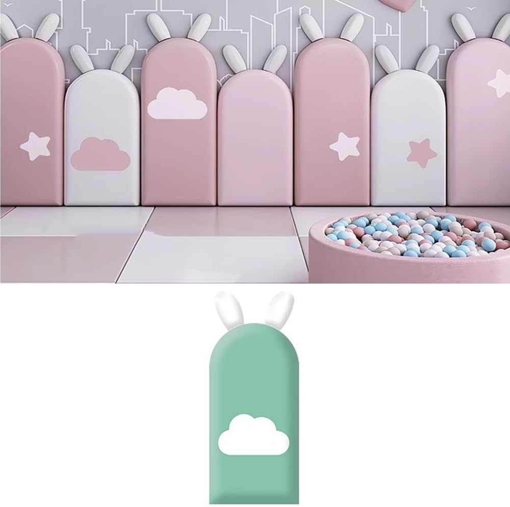 Hanynest 3D Anti-Collision Upholstered Wall Padding for Kids, Peel and Stick Soundproof Headboard Panel, Nursery Wall Protection, Color E, 20x47cm