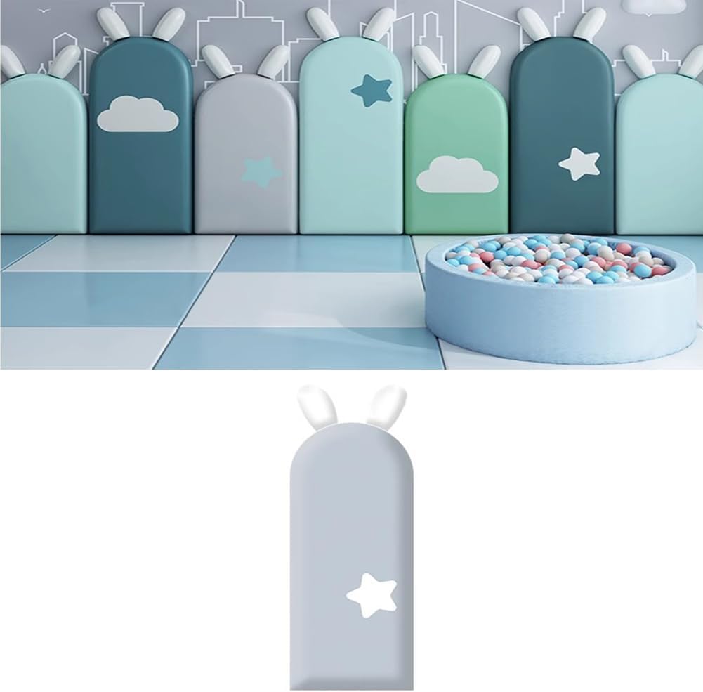 Hanynest 3D Anti-Collision Upholstered Wall Padding for Kids, Peel and Stick Soundproof Headboard Panel, Nursery Wall Protection, Color E, 20x47cm