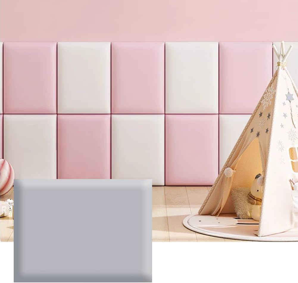 Hanynest 3D Anti-Collision Wall Padding for Kids, Peel and Stick Headboard Panel, Nursery Bedroom Decor, Light Grey, 30x40cm
