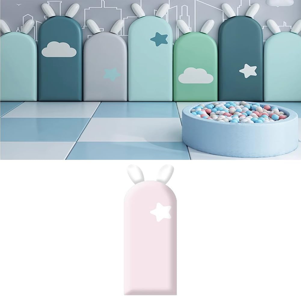 Hanynest 3D Anti-Collision Upholstered Wall Padding for Kids, Peel and Stick Soundproof Headboard Panel, Nursery Wall Protection, Color E, 20x47cm