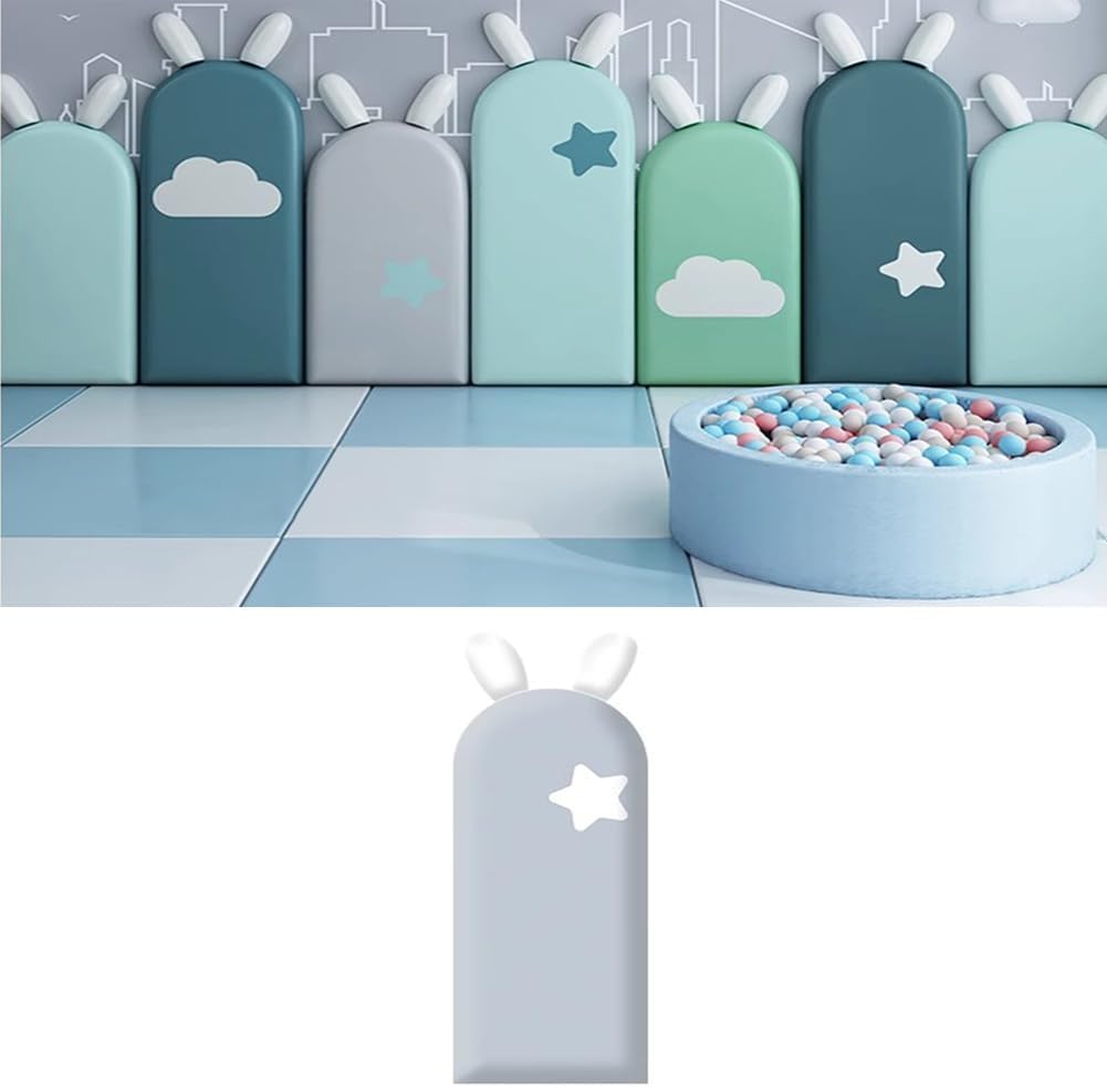 Hanynest 3D Anti-Collision Upholstered Wall Padding for Kids, Peel and Stick Soundproof Headboard Panel, Nursery Wall Protection, Color E, 20x47cm