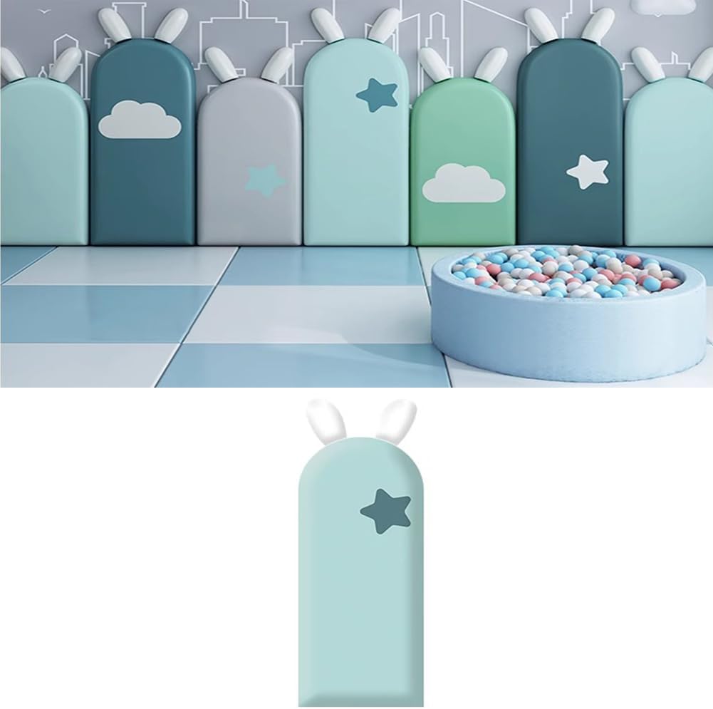 Hanynest 3D Anti-Collision Upholstered Wall Padding for Kids, Peel and Stick Soundproof Headboard Panel, Nursery Wall Protection, Color E, 20x47cm
