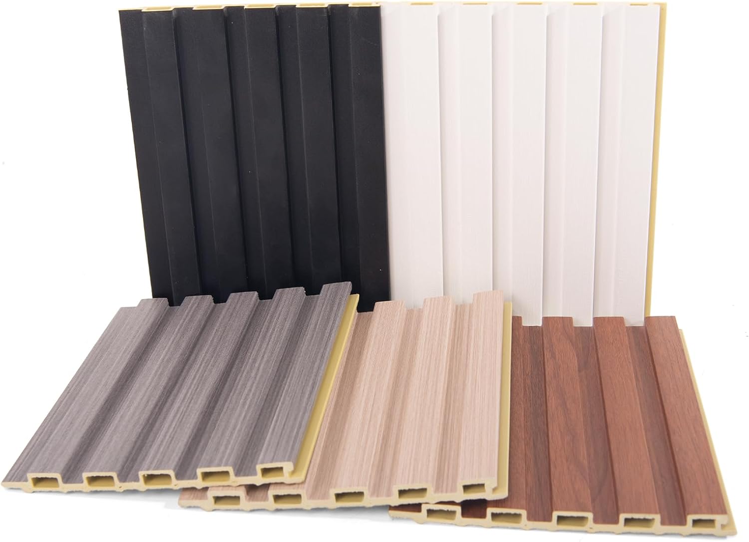 Hanynest WPC Soundproof 3D Slat Wall Panels, Sample Pack of 5, Interior TV Background Wall Decor, 6 x 6in