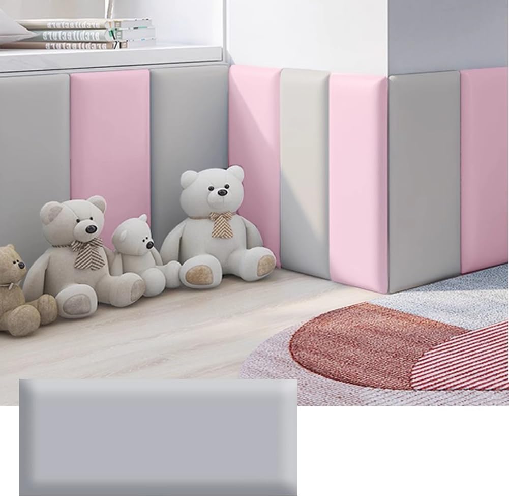 Hanynest 3D Anti-Collision Wall Padding for Kids, Peel and Stick Headboard Panel, Nursery Bedroom Decor, Light Grey, 30x40cm