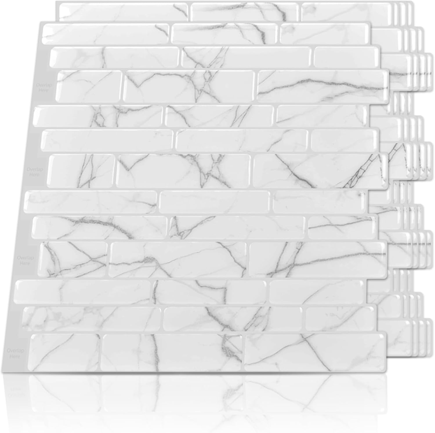 Hanynest Peel and Stick Kitchen Backsplash Tiles 10-Sheet, Self Adhesive Wall Tiles, White Marble Design, 12"x12"