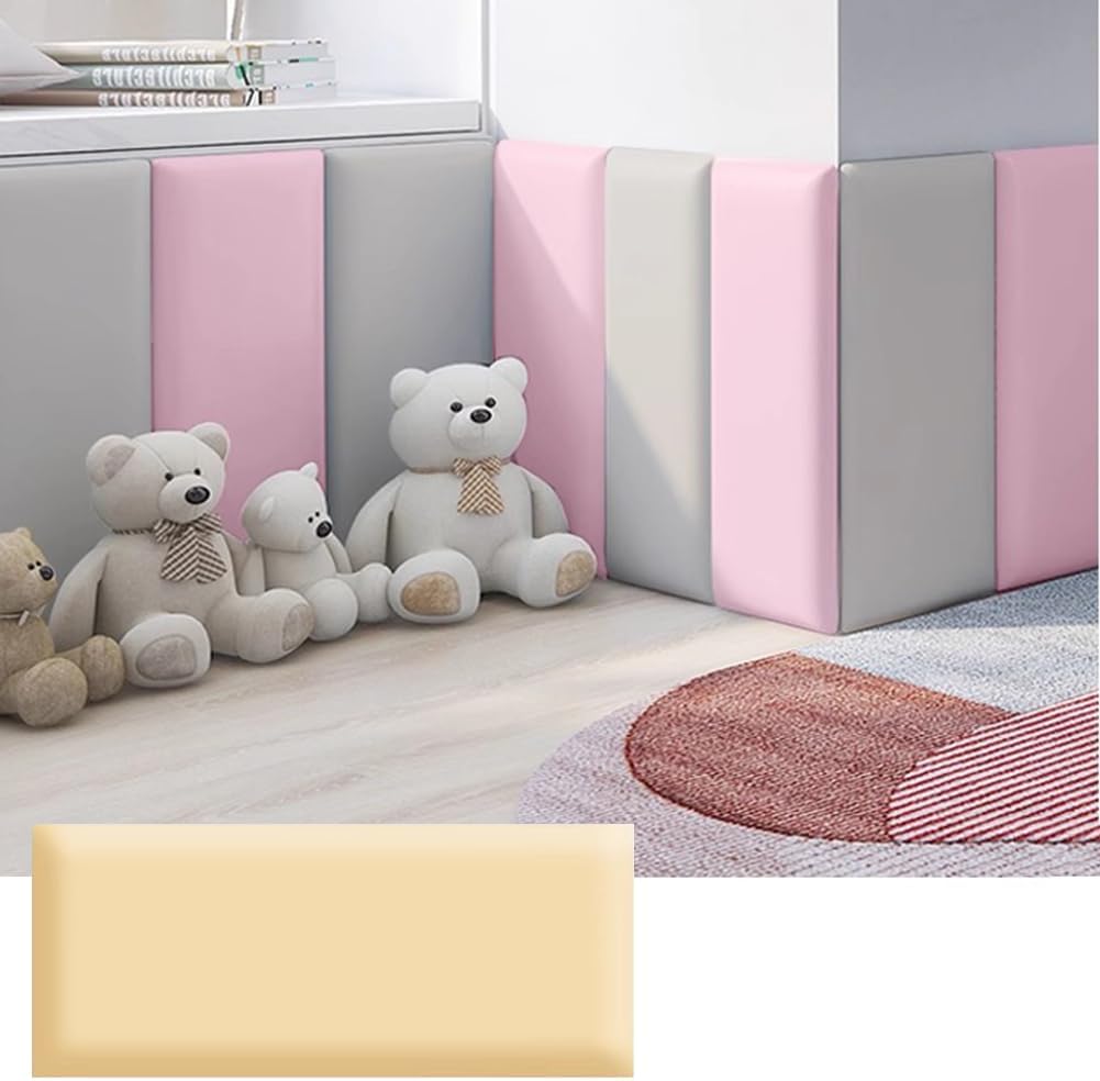 Hanynest 3D Anti-Collision Wall Padding for Kids, Peel and Stick Headboard Panel, Nursery Bedroom Decor, Light Grey, 30x40cm