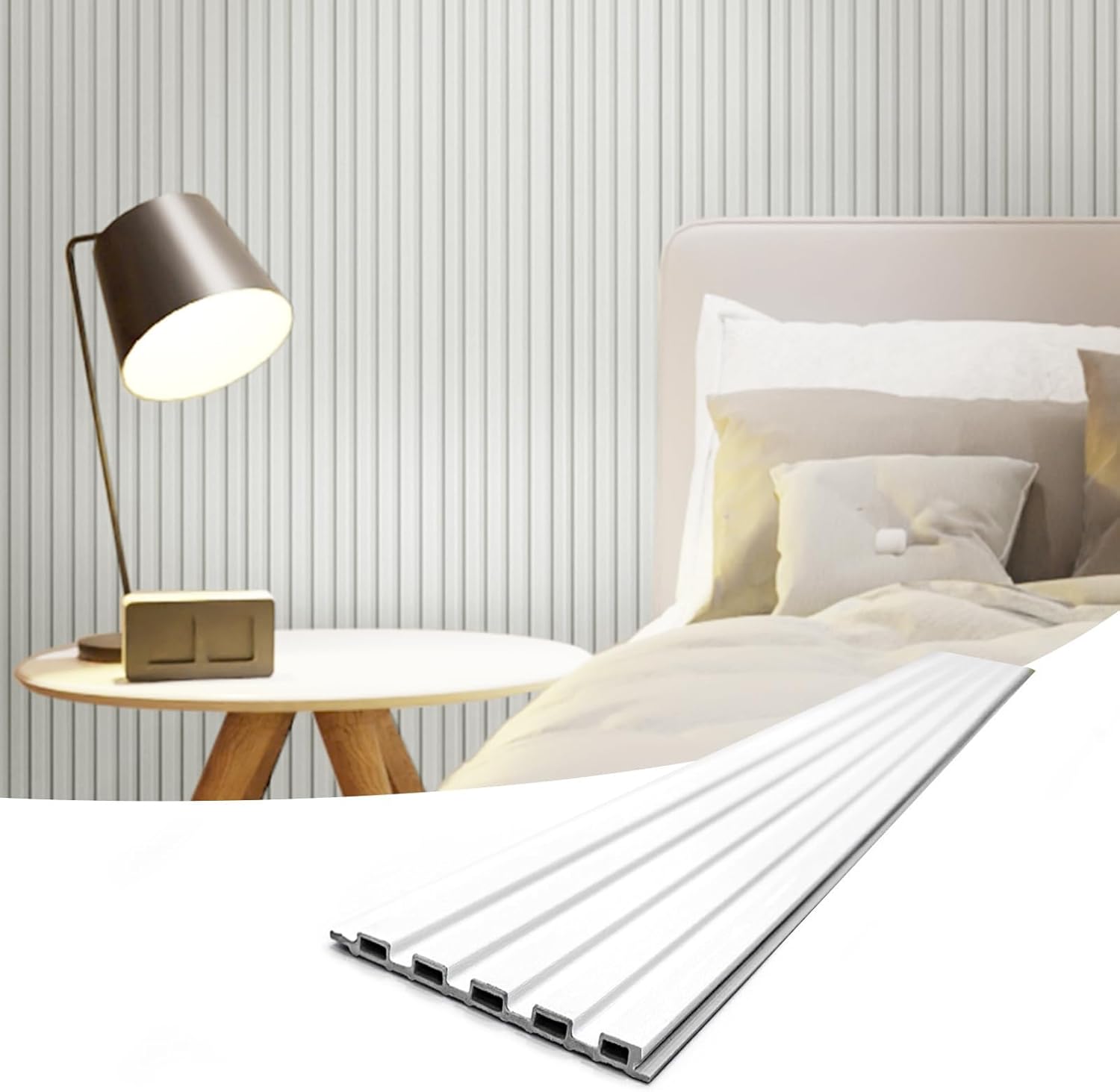 Hanynest WPC Soundproof 3D Slat Wall Panels, Sample Pack of 5, Interior TV Background Wall Decor, 6 x 6in
