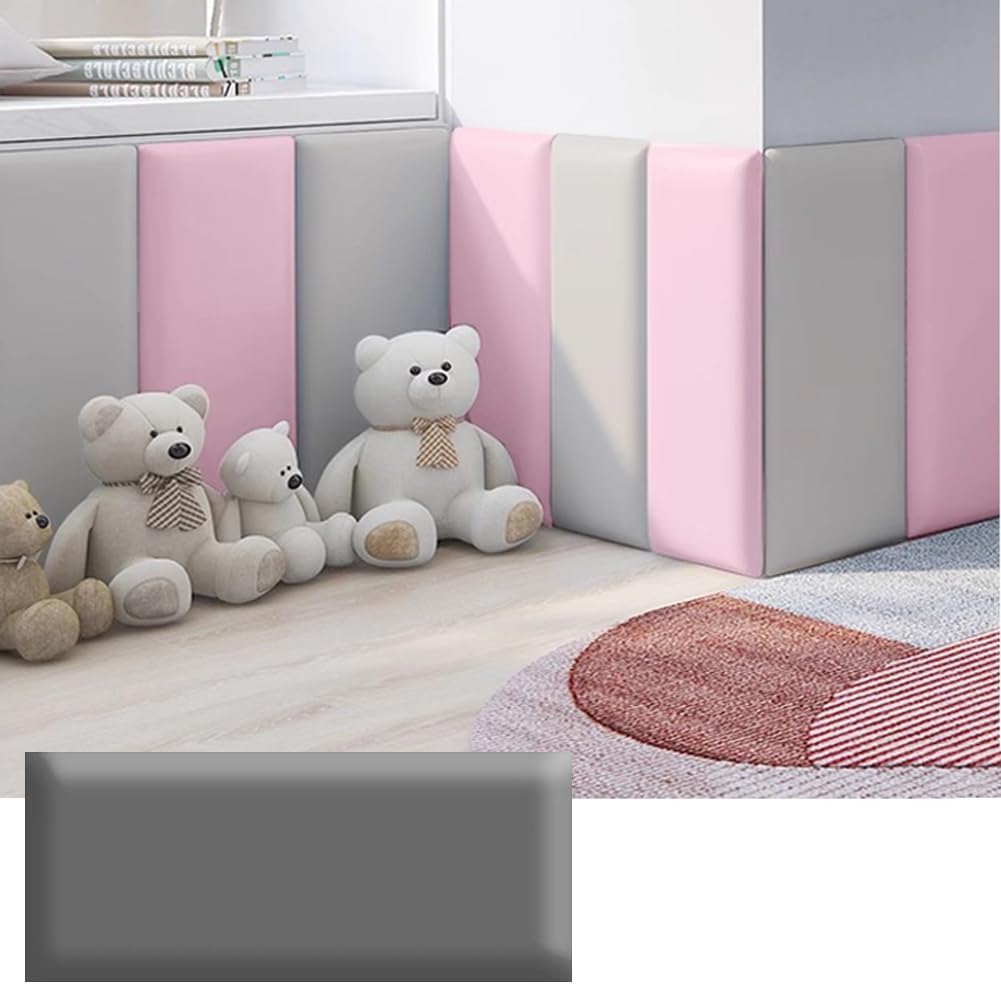 Hanynest 3D Anti-Collision Wall Padding for Kids, Peel and Stick Headboard Panel, Nursery Bedroom Decor, Light Grey, 30x40cm