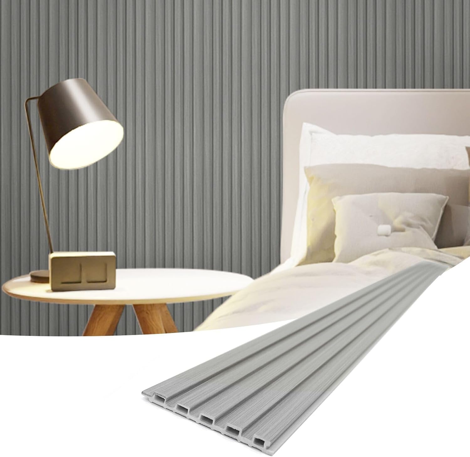 Hanynest WPC Soundproof 3D Slat Wall Panels, Sample Pack of 5, Interior TV Background Wall Decor, 6 x 6in
