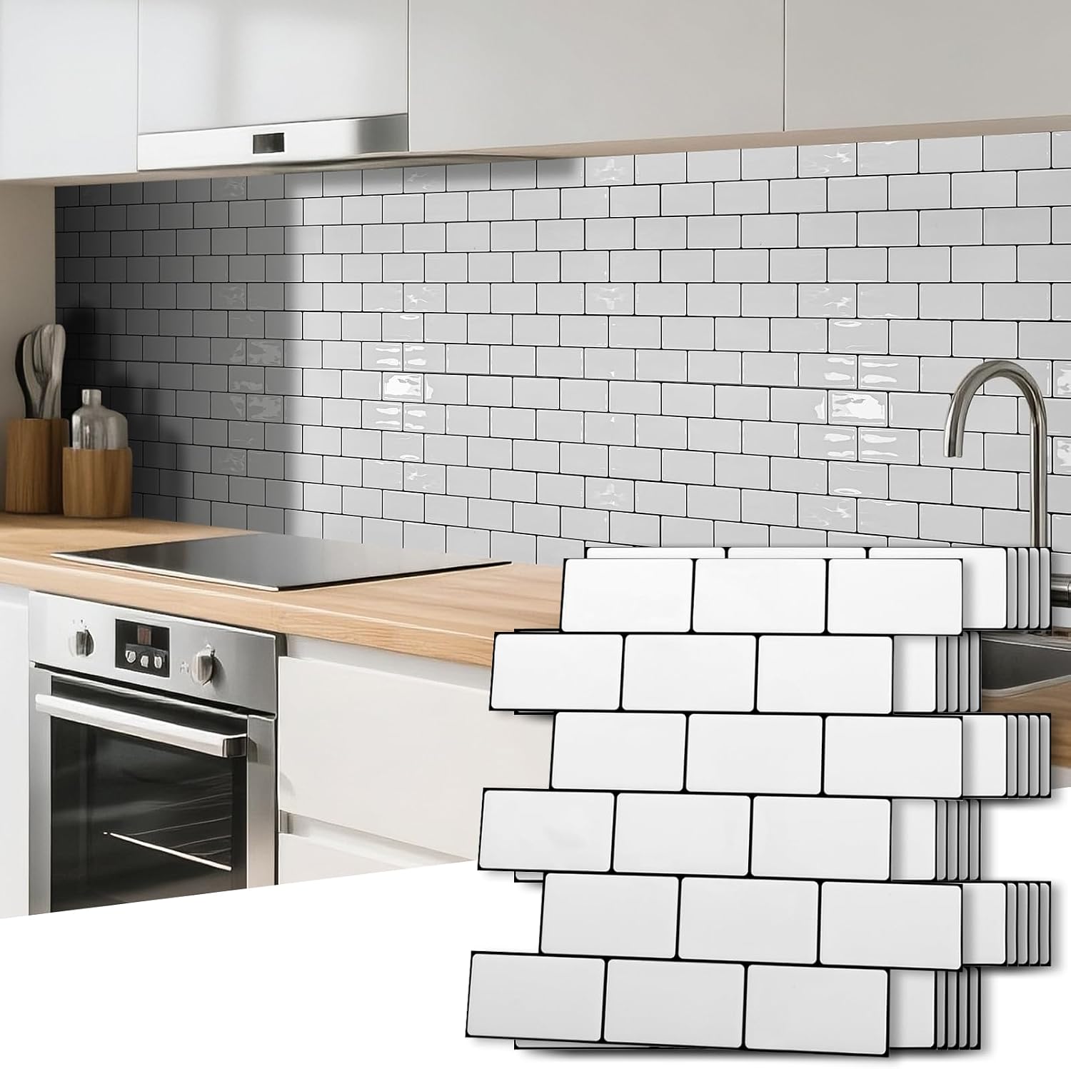 Hanynest Peel and Stick Kitchen Backsplash Tiles 10-Sheet, Self Adhesive Wall Tiles, White Marble Design, 12"x12"