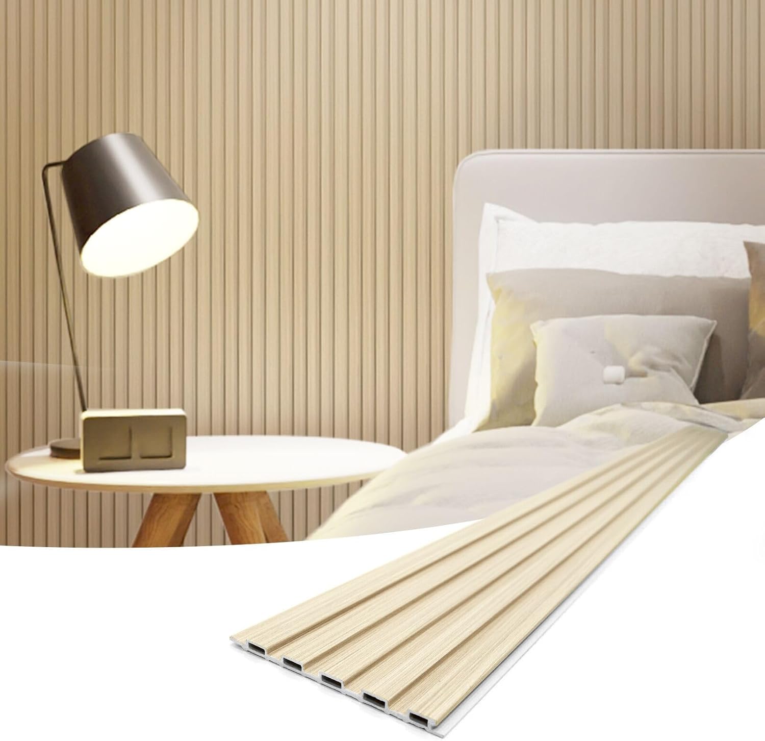 Hanynest WPC Soundproof 3D Slat Wall Panels, Sample Pack of 5, Interior TV Background Wall Decor, 6 x 6in
