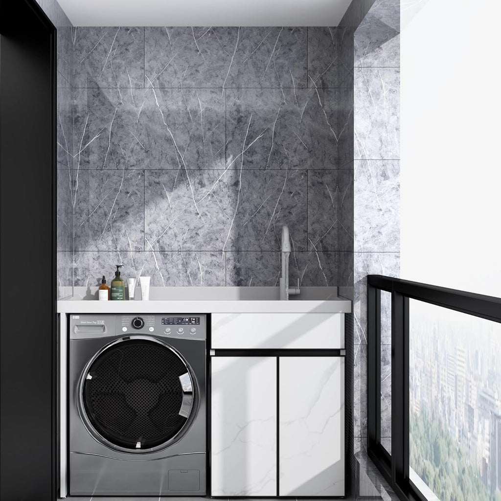 Hanynest Peel and Stick Wall Panels 10-Pack, Marble Look Backsplash Tile, Lightweight for Kitchen Bathroom Living Room Bedroom, Gray, 23.6x11.8in