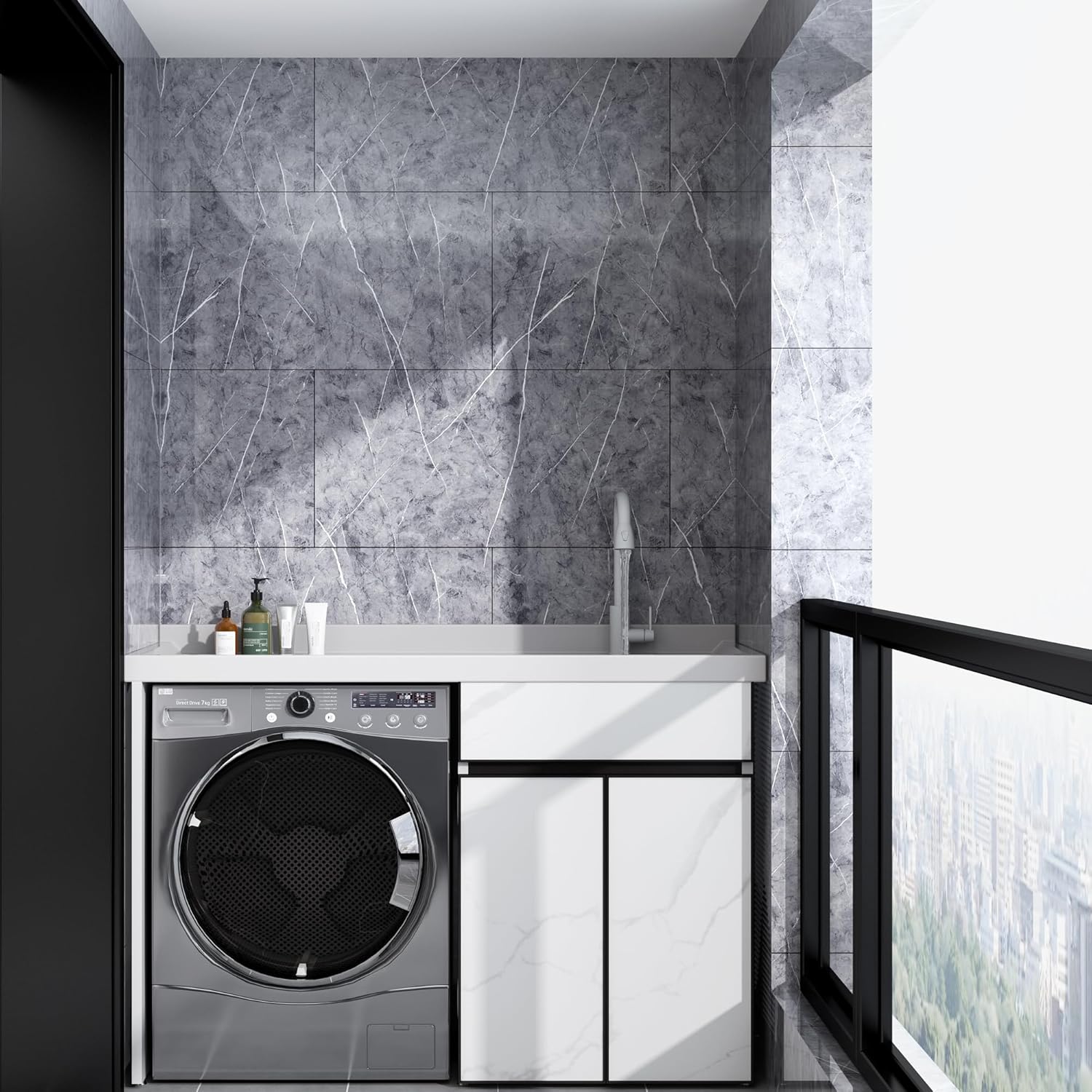 Hanynest Peel and Stick Wall Panels 10-Pack, Marble Look Backsplash Tile, Lightweight for Kitchen Bathroom Living Room Bedroom, Gray, 23.6x11.8in