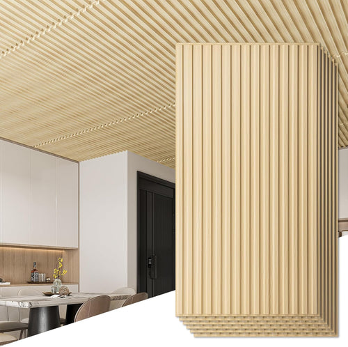 Hanynest 3D Fluted Textured Slat Wall Panel, 12-Tile Pack, Wood Grain Decorative Wall Panel, Walnut, 19.7 x 19.7in