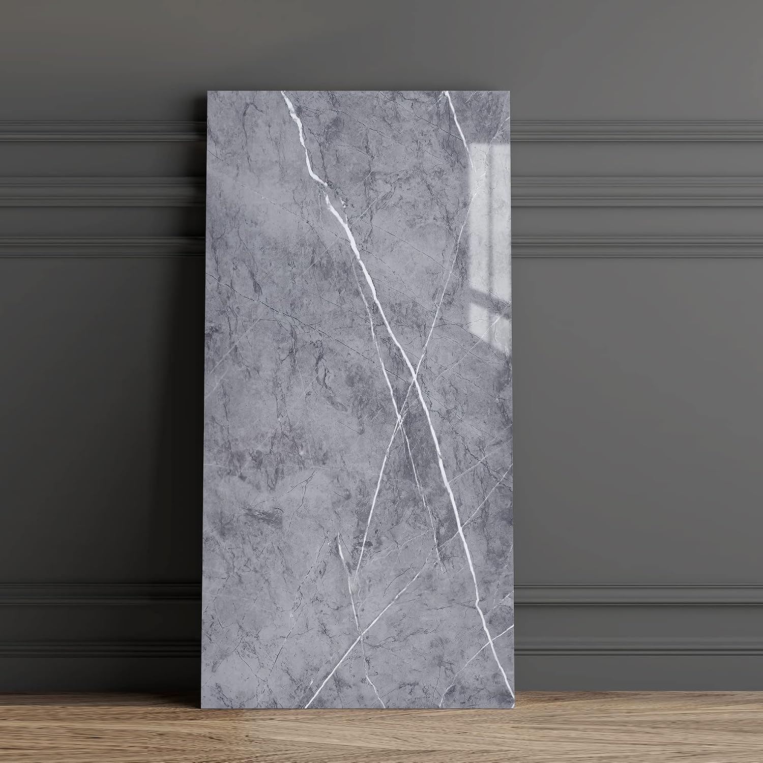 Hanynest Peel and Stick Wall Panels 10-Pack, Marble Look Backsplash Tile, Lightweight for Kitchen Bathroom Living Room Bedroom, Gray, 23.6x11.8in