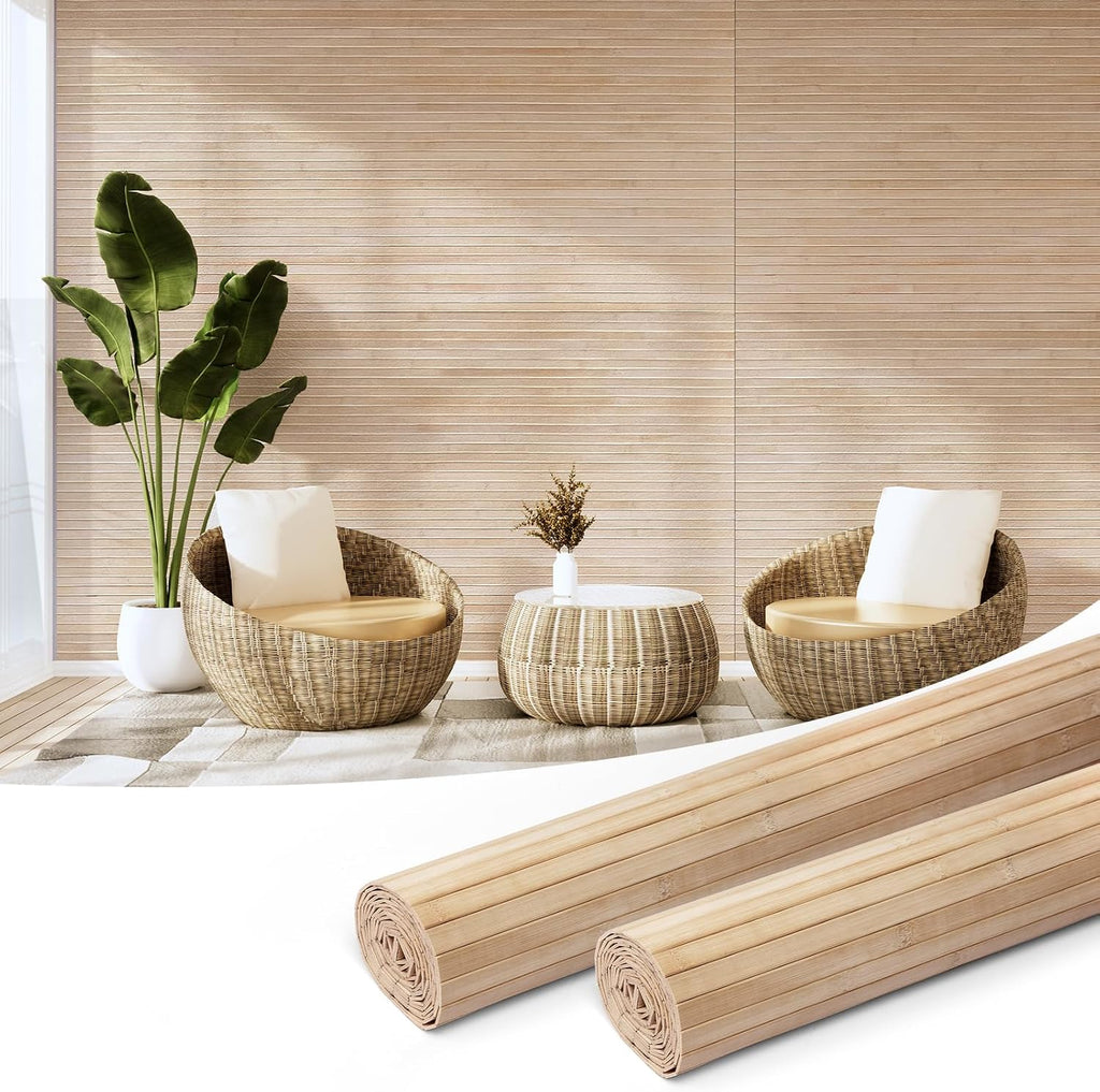 Hanynest Natural Bamboo Wall Panel, Flexible Pole Wrap Wainscoting Cladding for Living Room Bedroom Office Kitchen Island, Light-Carbonized, 48 x 96in