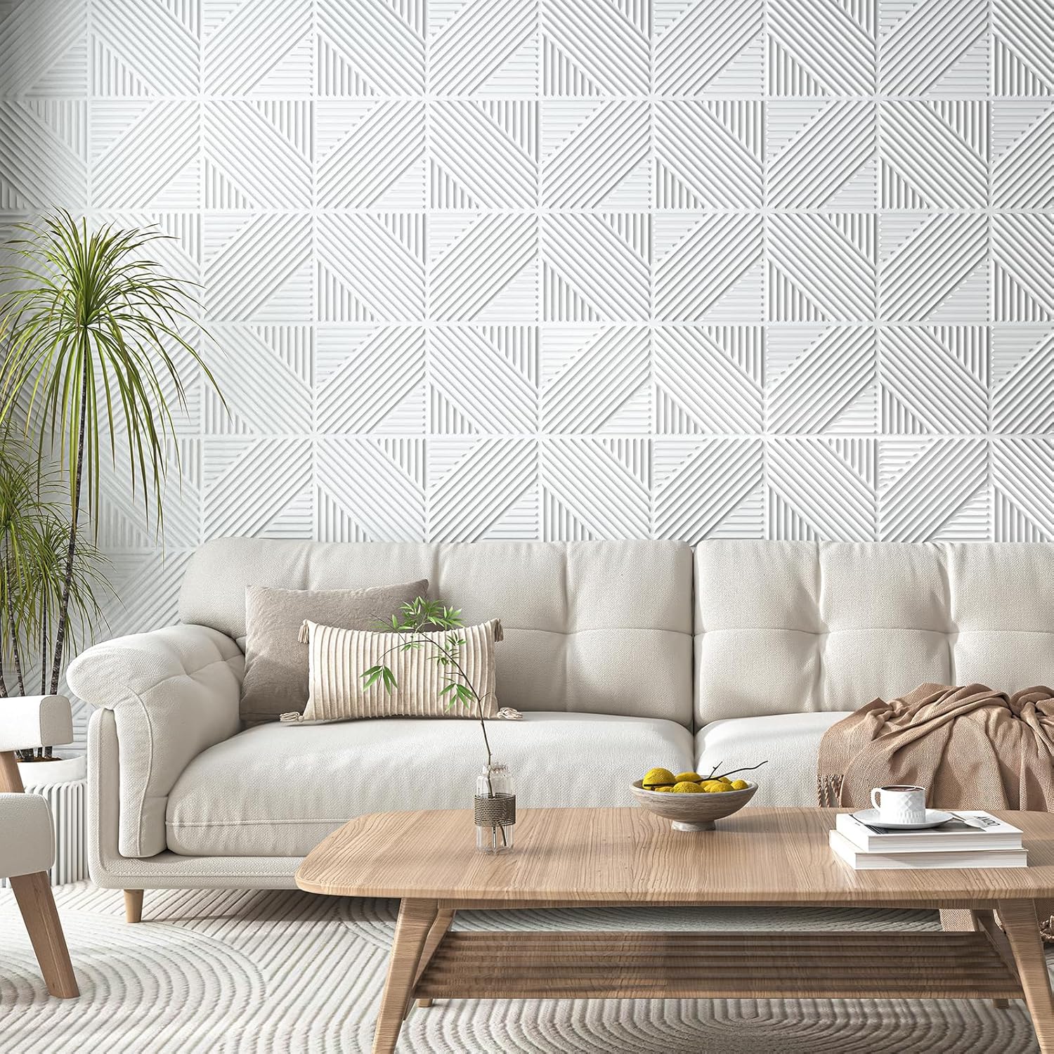 Hanynest 3D Textured Wall Panels 33-Pack, Accent Wall Paneling for Living Room Bedroom TV Background, 12"x12", White