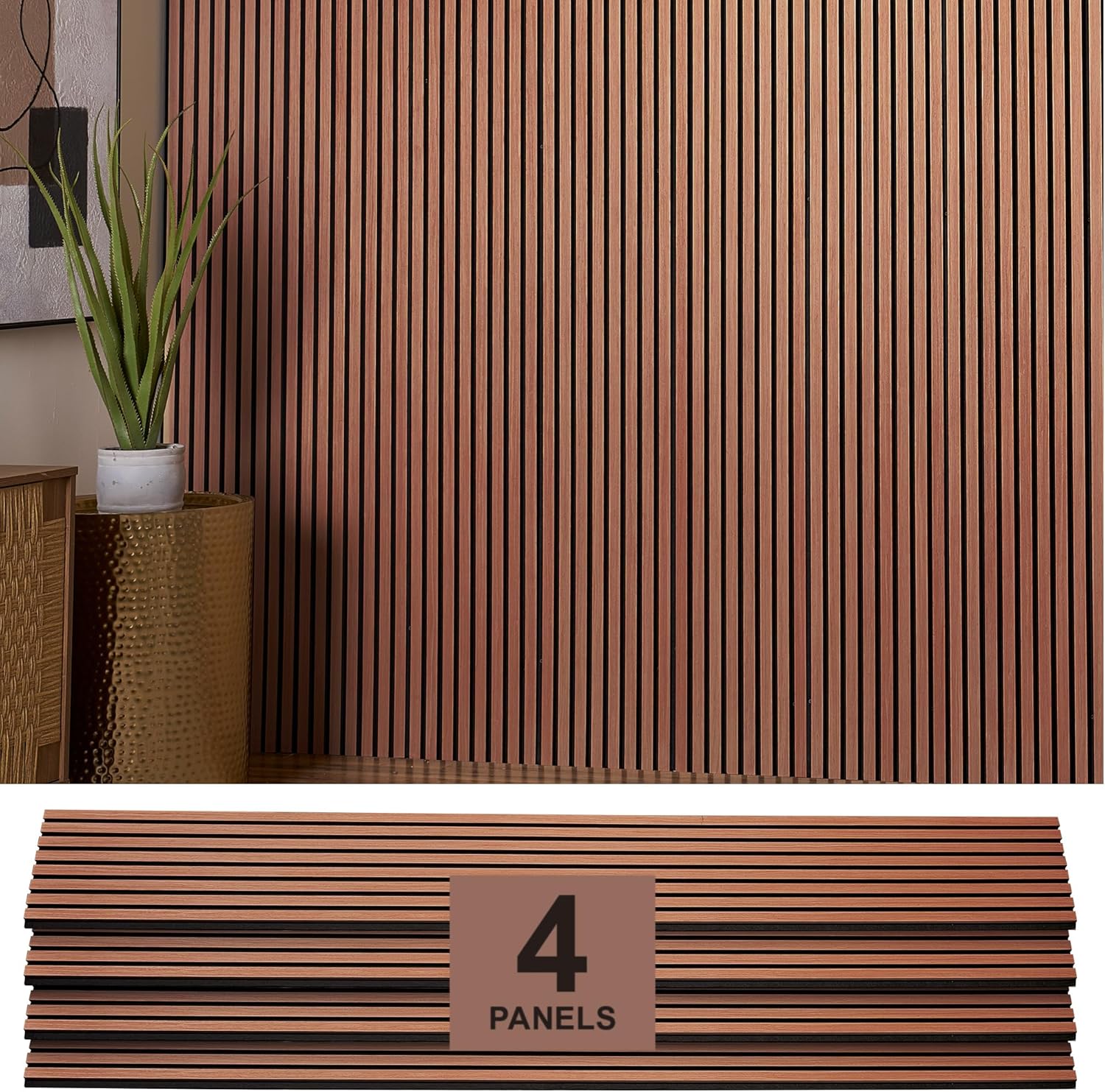 Hanynest Oak Acoustic Wood Wall Panels 4-Pack, Soundproof Slat Wall Panels for Interior Decoration, 94.49" x 12", Oak