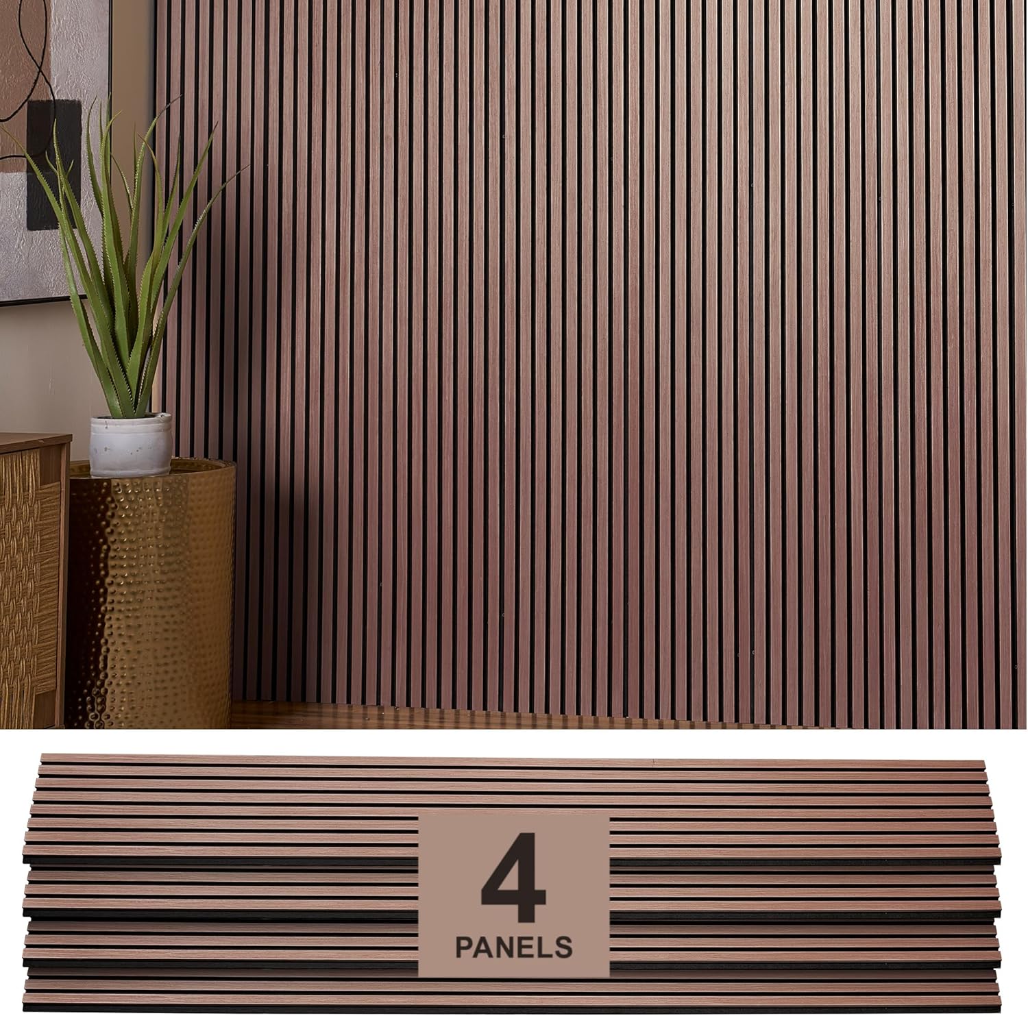 Hanynest Oak Acoustic Wood Wall Panels 4-Pack, Soundproof Slat Wall Panels for Interior Decoration, 94.49" x 12", Oak